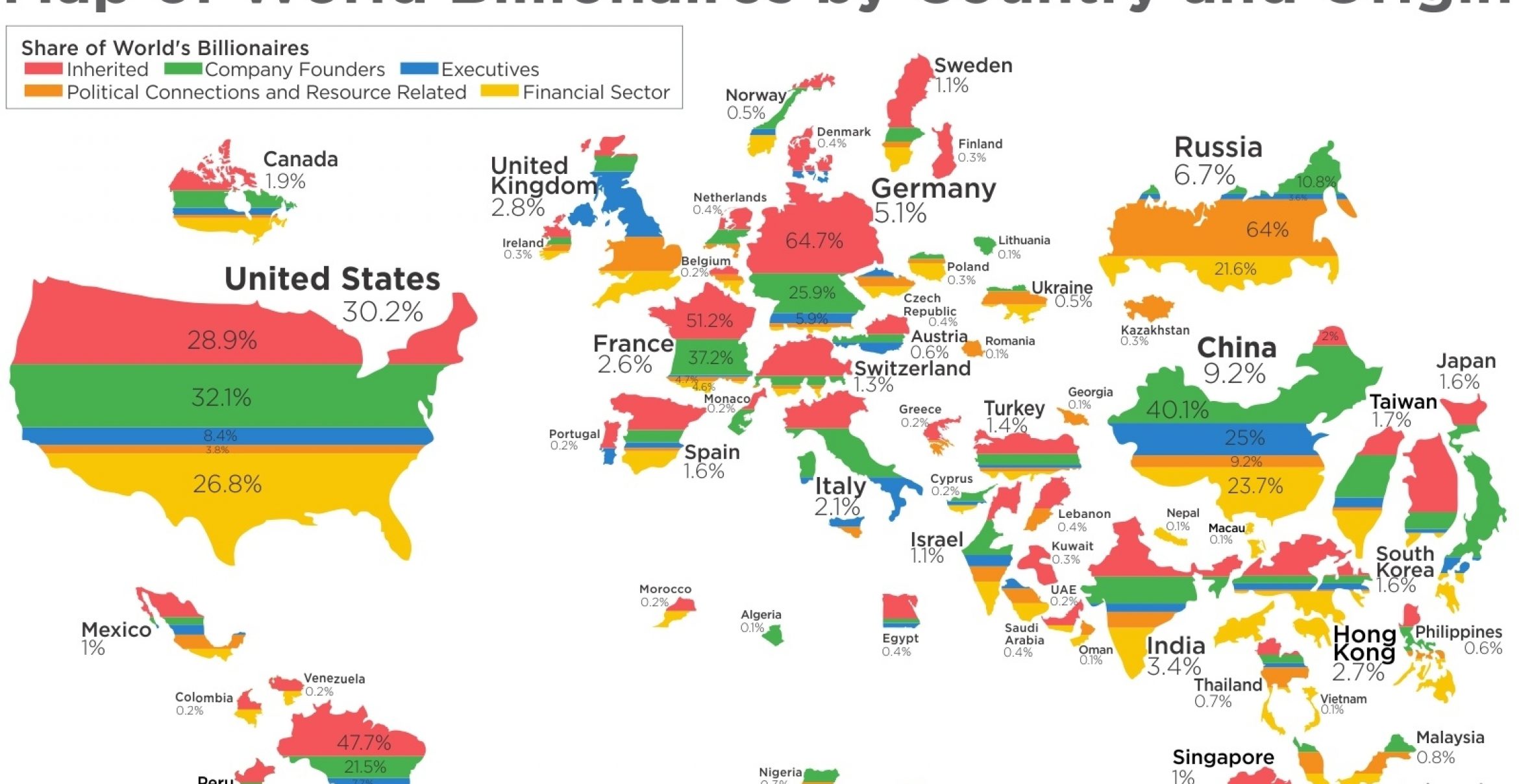 Die Weltkarte der Milliardäre: Diese Karte zeigt wo sie wohnen und wie sie ihr Geld verdienen