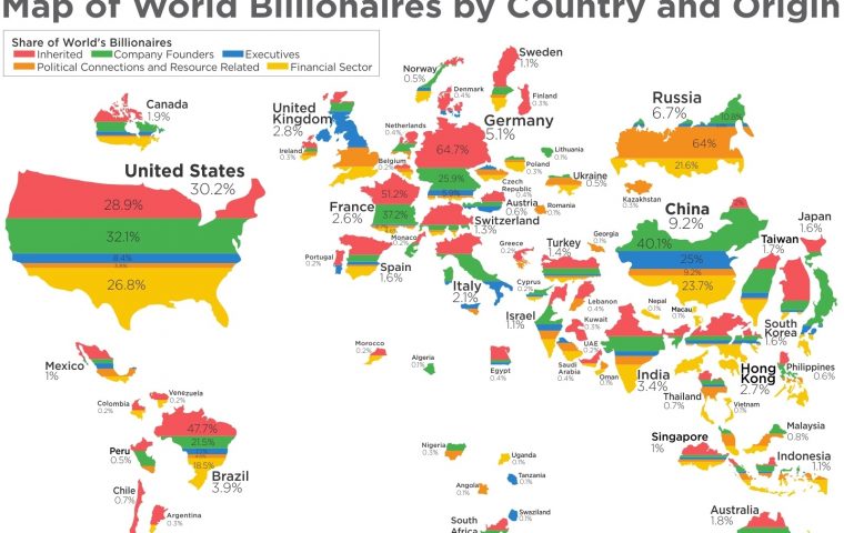 Die Weltkarte der Milliardäre: Diese Karte zeigt wo sie wohnen und wie sie ihr Geld verdienen