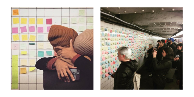 „Subway Therapy“: In einer New Yorker U-Bahn Station wurden 10.000 kleine Post-Its mit Liebesbotschaften hinterlassen