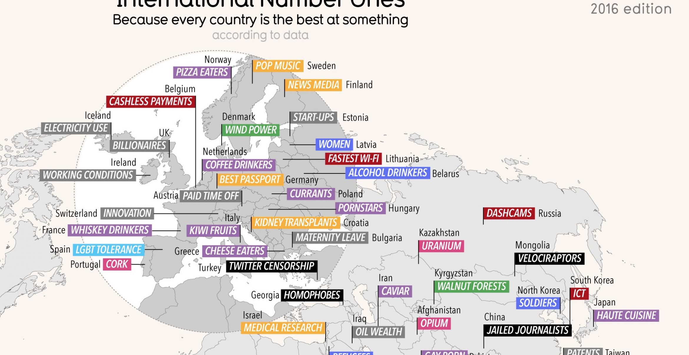 “Because every country is the best at something“: Diese Weltkarte zeigt die Stärken (und Schwächen) eines Landes