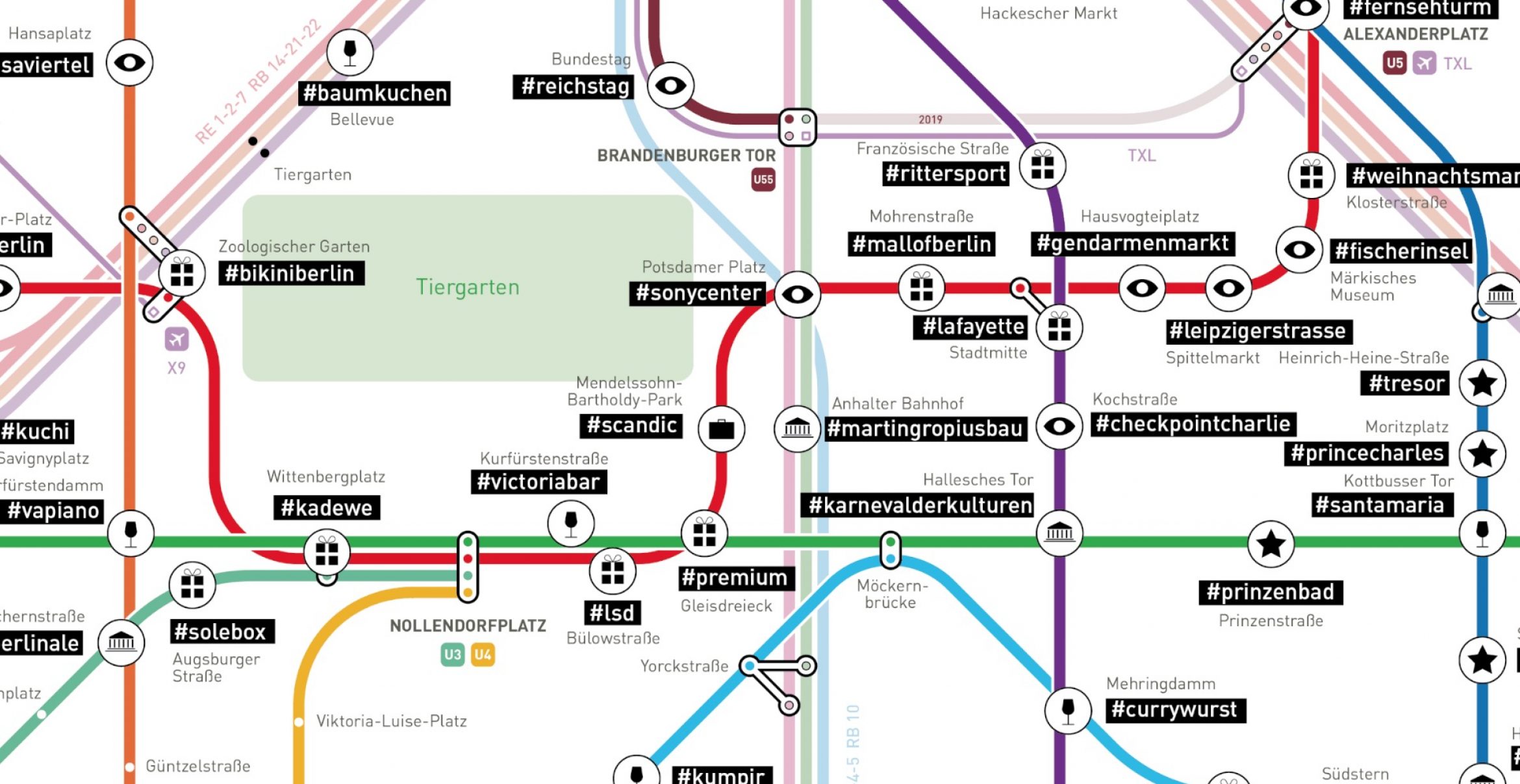 #tagsandthecity: Diese Karte zeigt die beliebtesten Hashtags in Berlin entlang des S- und U-Bahn Netzes