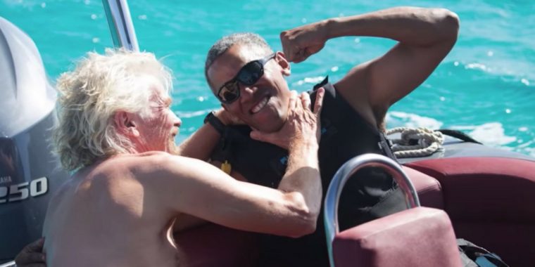 Kampf der Schwergewichte: Barack Obama tritt gegen Richard Branson in einem Surf-Duell an
