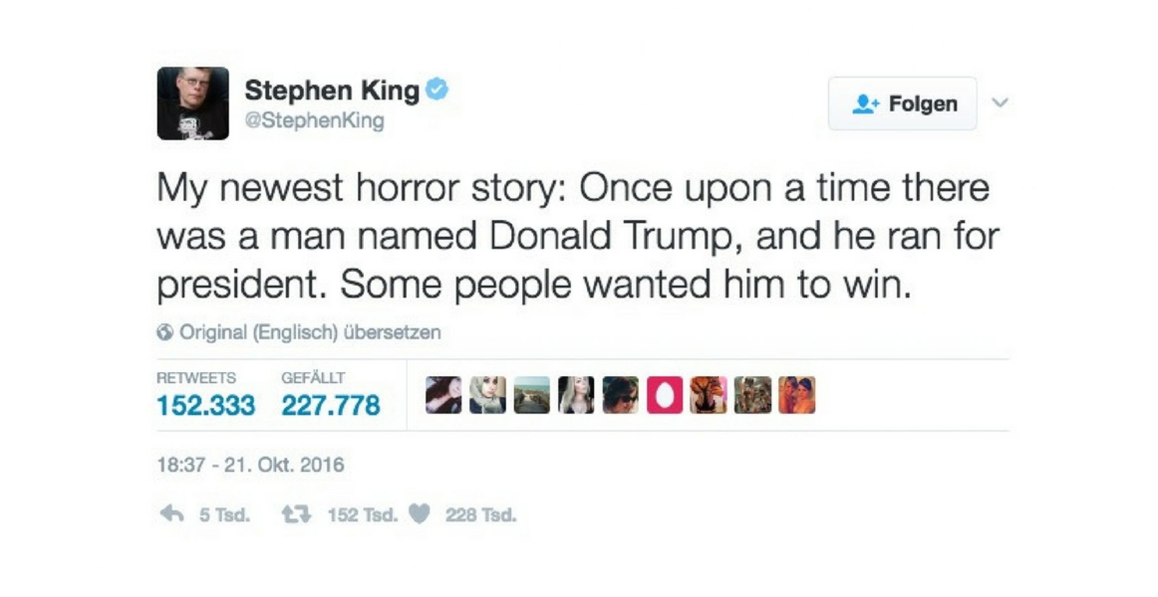 Beating by Tweeting: Stephen King legt sich immer wieder mit dem neuen US-Präsidenten an