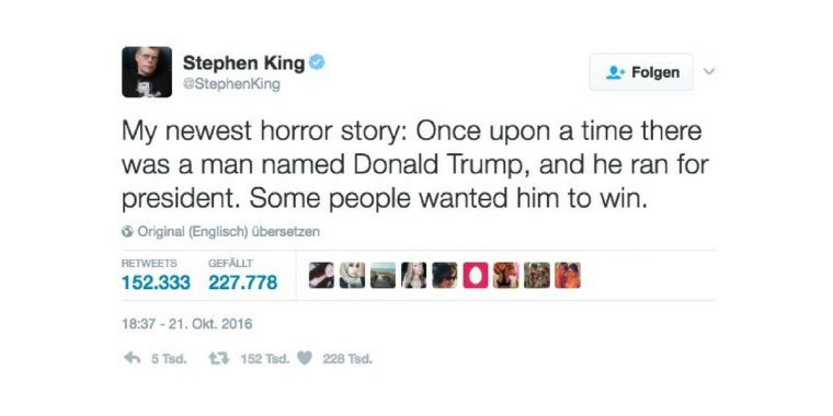 Beating by Tweeting: Stephen King legt sich immer wieder mit dem neuen US-Präsidenten an