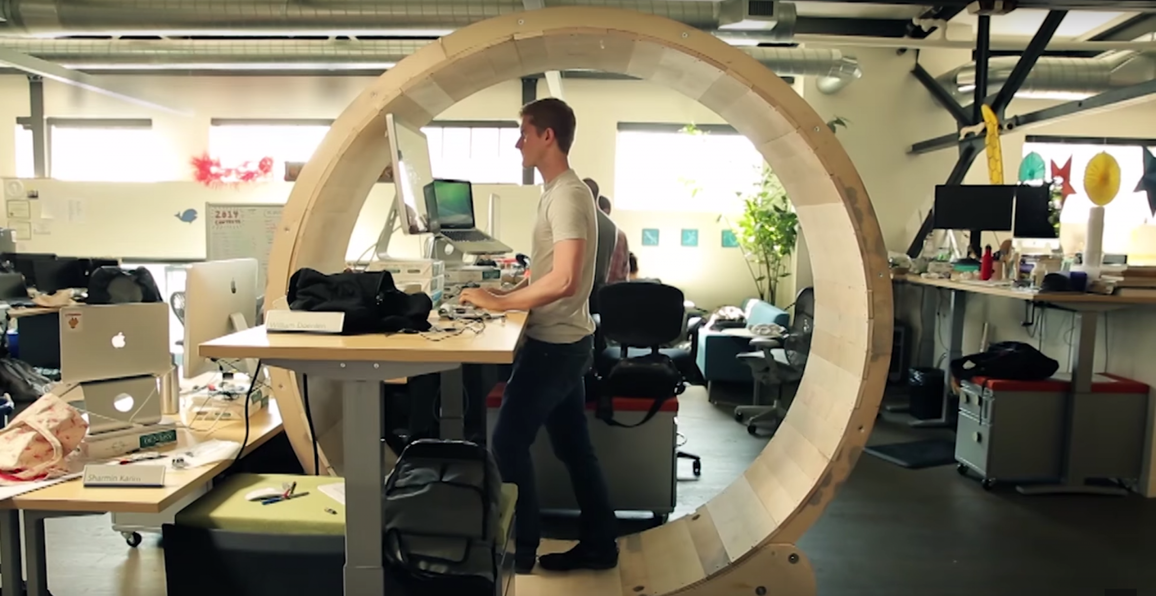 Zwei Amerikaner haben das weltweit erste Stehtisch-Hamsterrad fürs Büro entwickelt