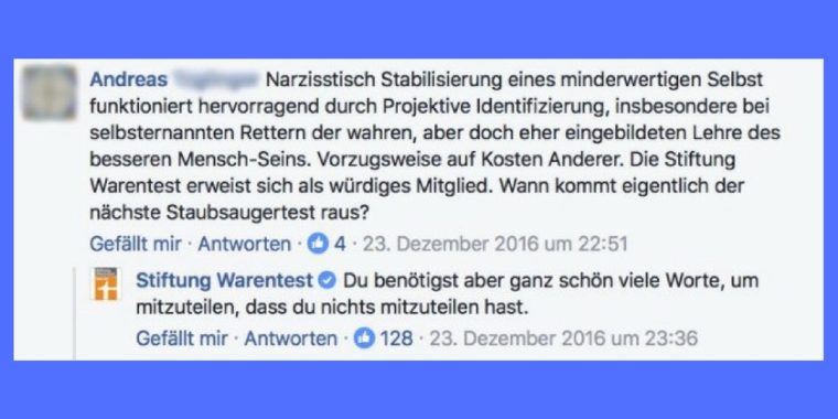 Kontra geben: Wie die Stiftung Warentest mit Humor und Argumenten auf manche Kommentare reagiert