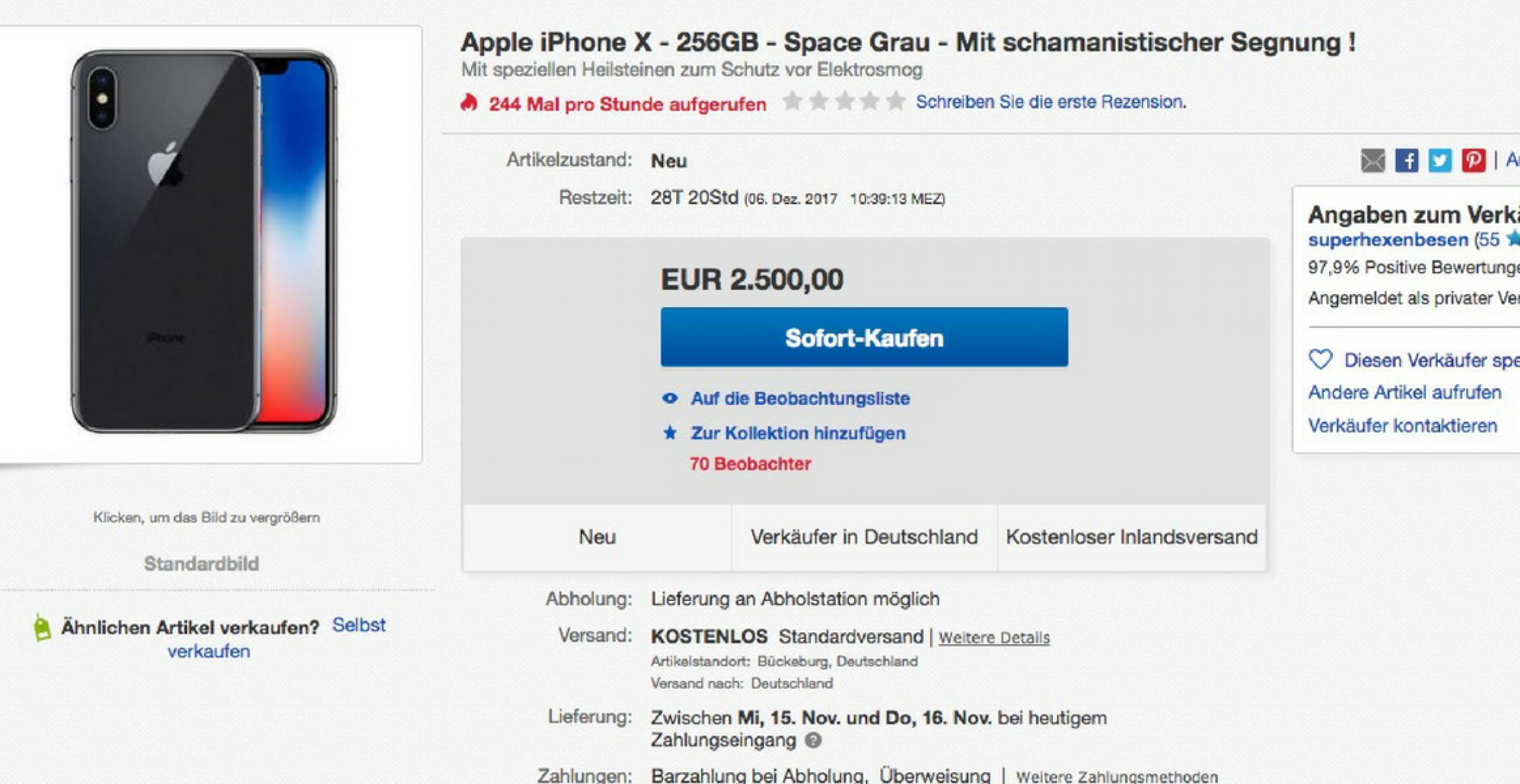 Endlich: iPhone X jetzt auch mit Schamanen-Behandlung auf eBay erhältlich