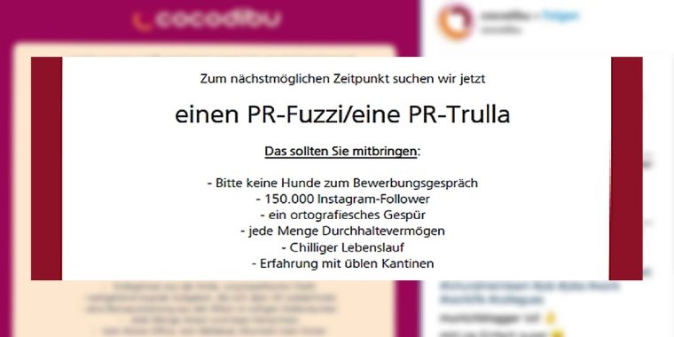 Herrlich ehrliche Jobanzeige: PR-Fuzzi oder PR-Trulla gesucht