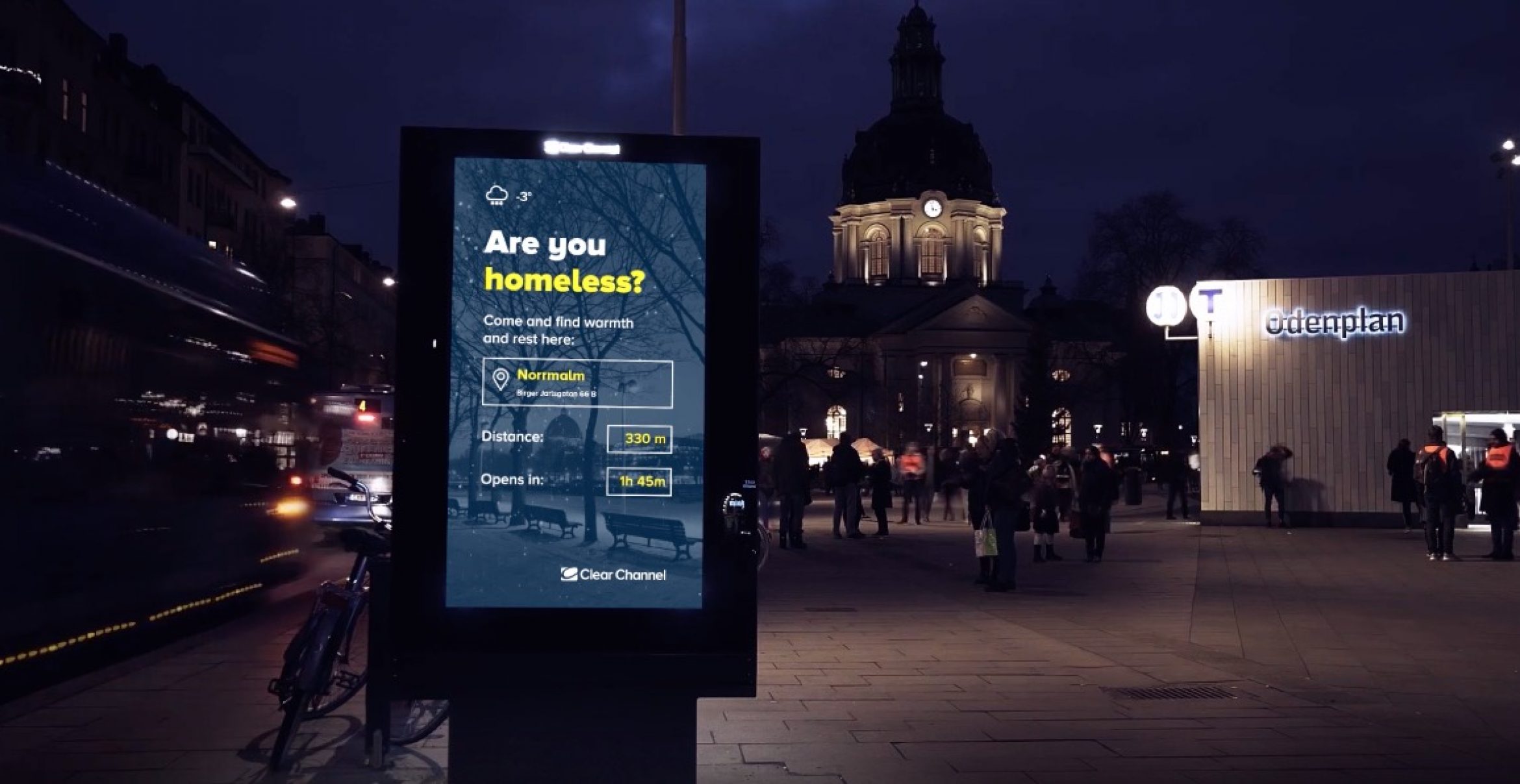 Diese Werbetafeln zeigen Obdachlosen an, wo sie die nächste Unterkunft finden