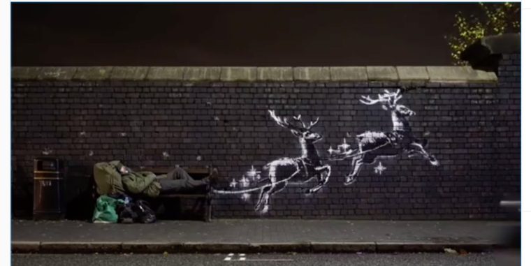 Zur Weihnachtszeit: Banksys neuestes Graffiti macht auf Obdachlose aufmerksam