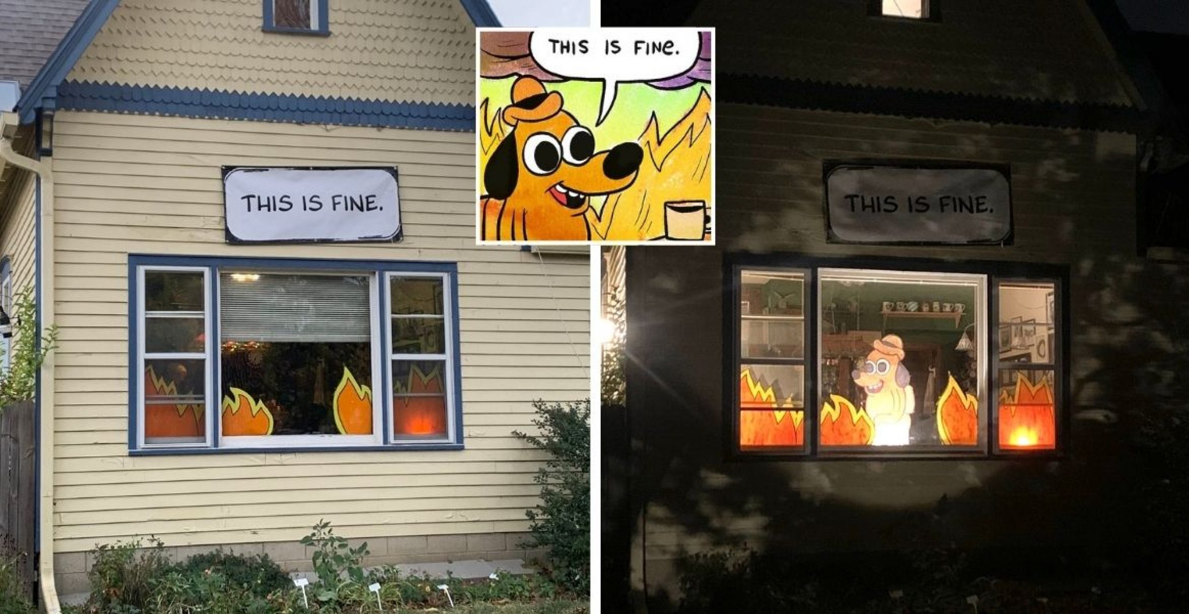 2020 in einem Bild: Halloween-Fan dekoriert Haus zu „This is fine“-Meme um
