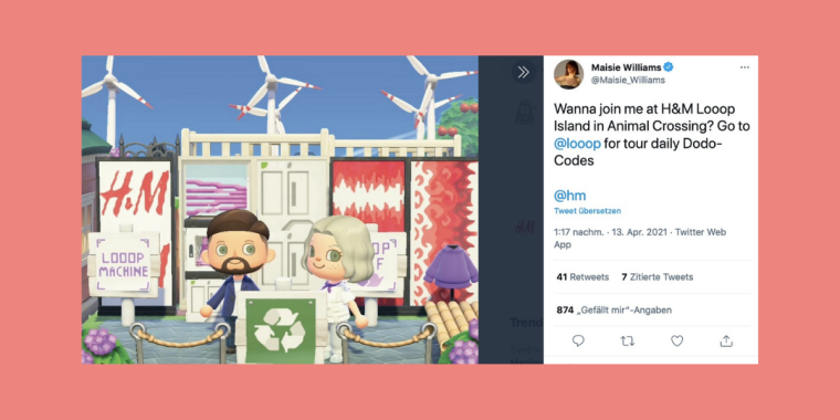 Game of Thrones-Star wirbt in Animal Crossing für recycelte Mode von H&M