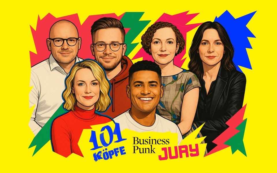 101 Köpfe Jury von BusinessPunk (v.l.n.r.): Carsten Puschmann, Max Anzile, Veronika Rost, Annika von Mutius, Janna Ensthaler, Neil Heinisch