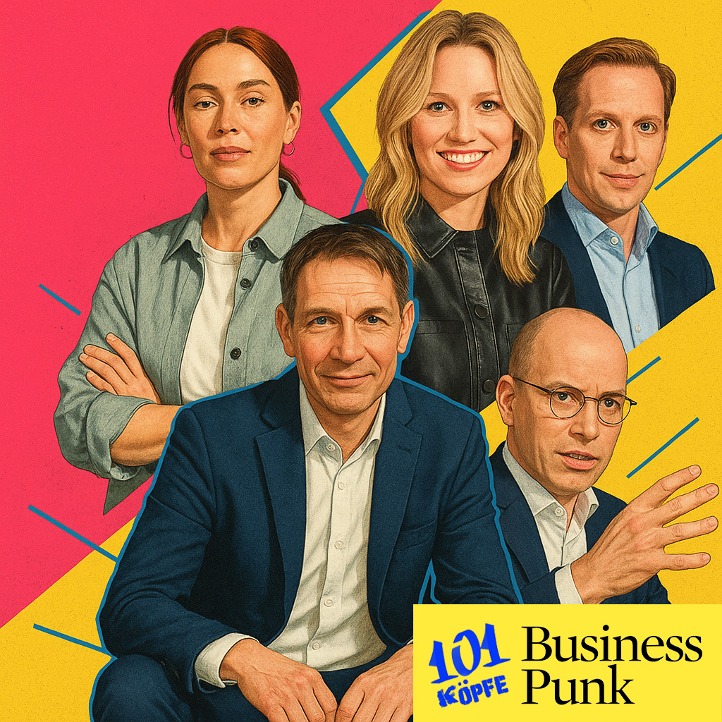 101 Köpfe von BusinessPunk (v.l.n.r.): Kristina Bonitz, Lara Daniel, Johannes Rath, René Obermann, Gundbert Scherf