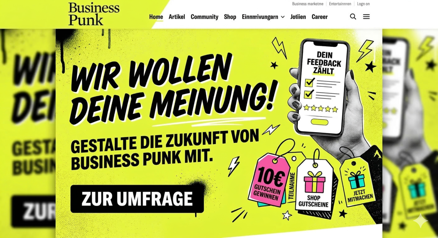 10-Euro Gutschein für Eure Meinung: Gestaltet die Zukunft von Business Punk mit