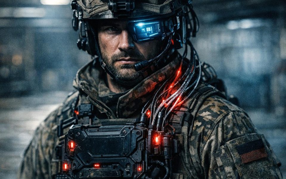 Bundeswehr-Soldat mit digitaler Rheinmetall-Ausrüstung und vernetzten Kampfsystemen