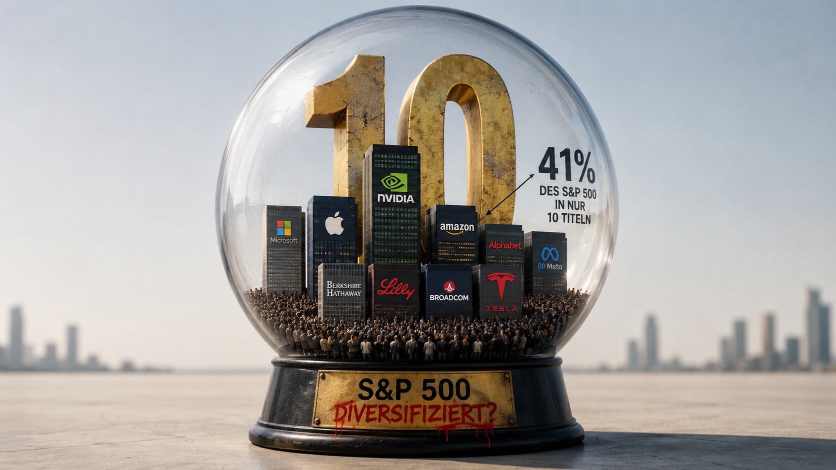 Der S&P 500 im Glasglobus betrachtet.