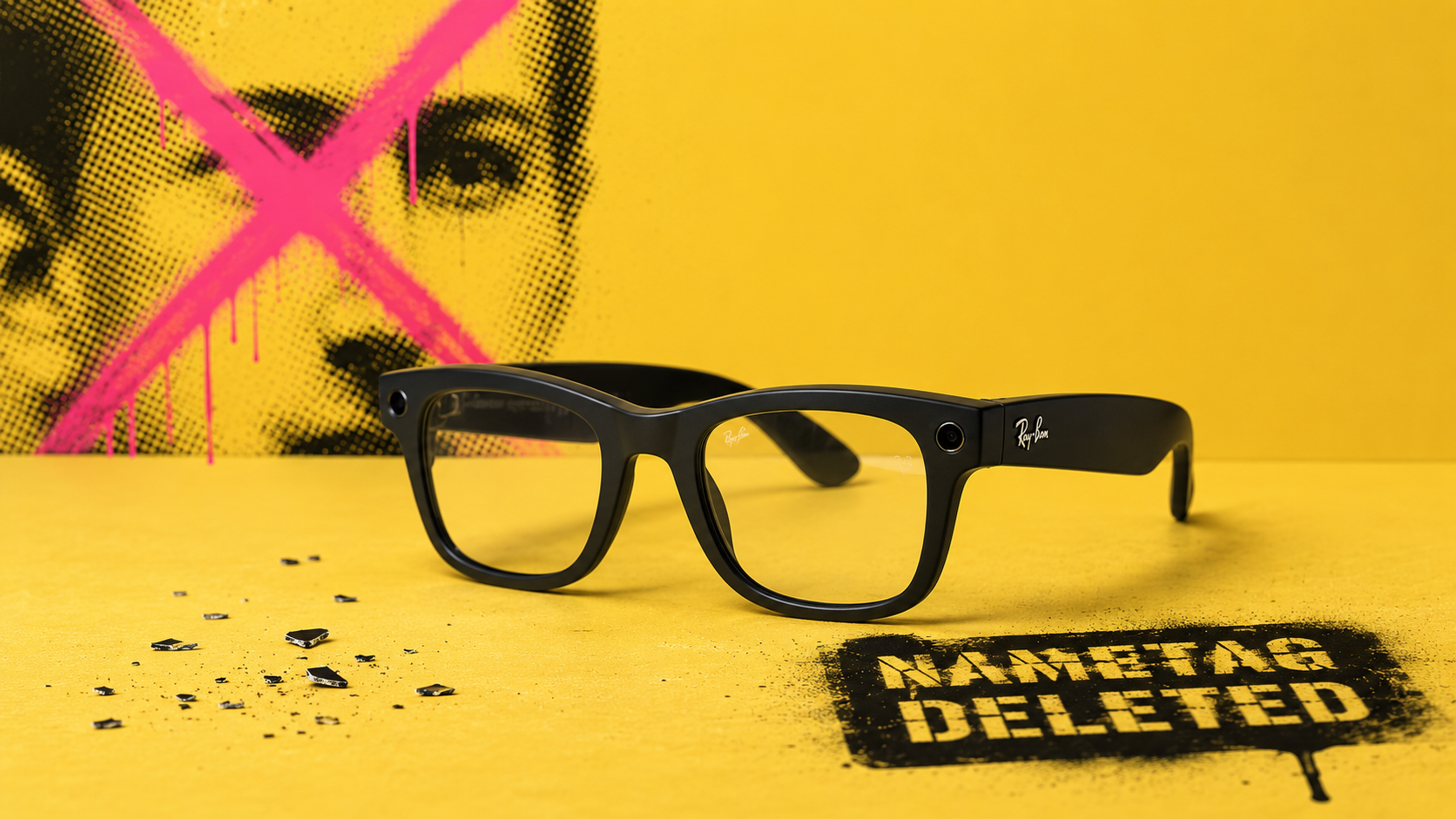 Schwarze Brille vor gelbem Hintergrund