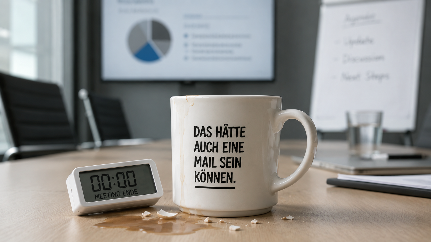 Konferenzraum mit Kaffeetasse und Timer