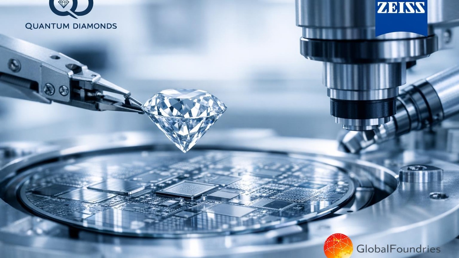 Synthetischer Diamant über Silizium-Wafer in Halbleiter-Labor zur Chip-Qualitätskontrolle