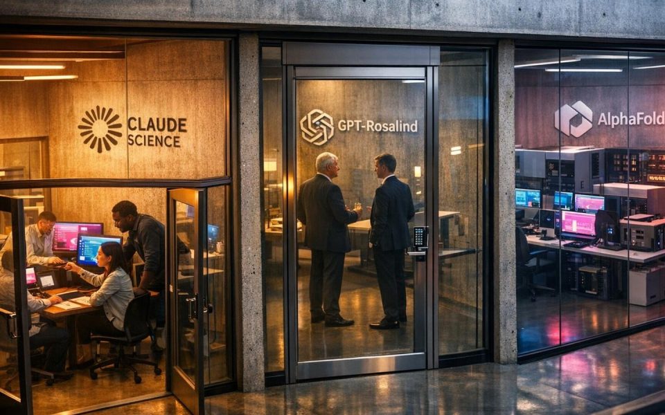 Drei Forschungslabore mit Anthropic, OpenAI und Google Logos zeigen unterschiedliche Zugangstrategien