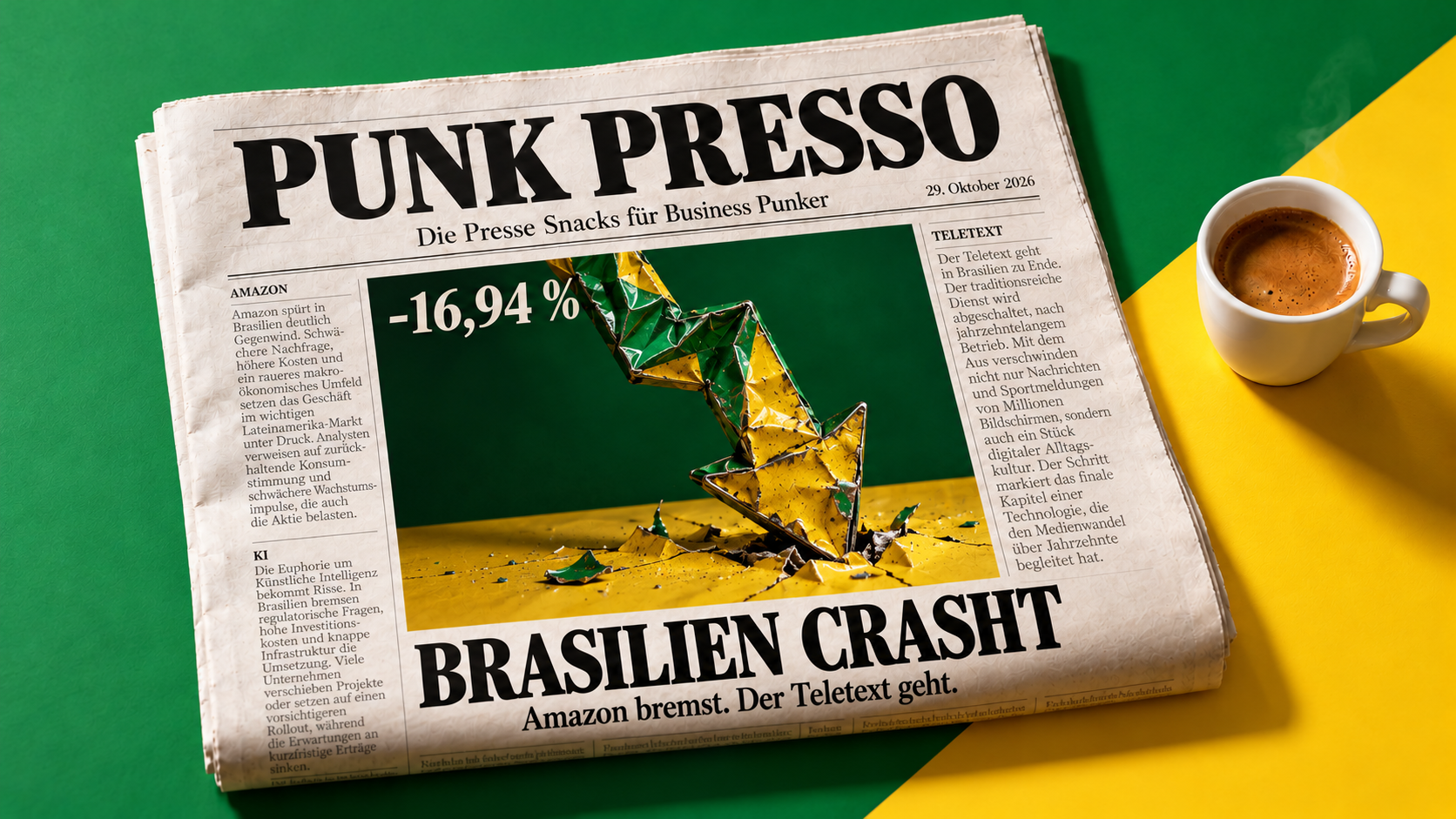 Zeitung des Brasilien Crashs und Espresso
