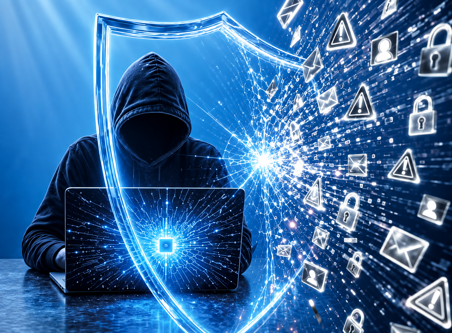 Leuchtender Cyber-Schutzschild gegen Datenangriffe