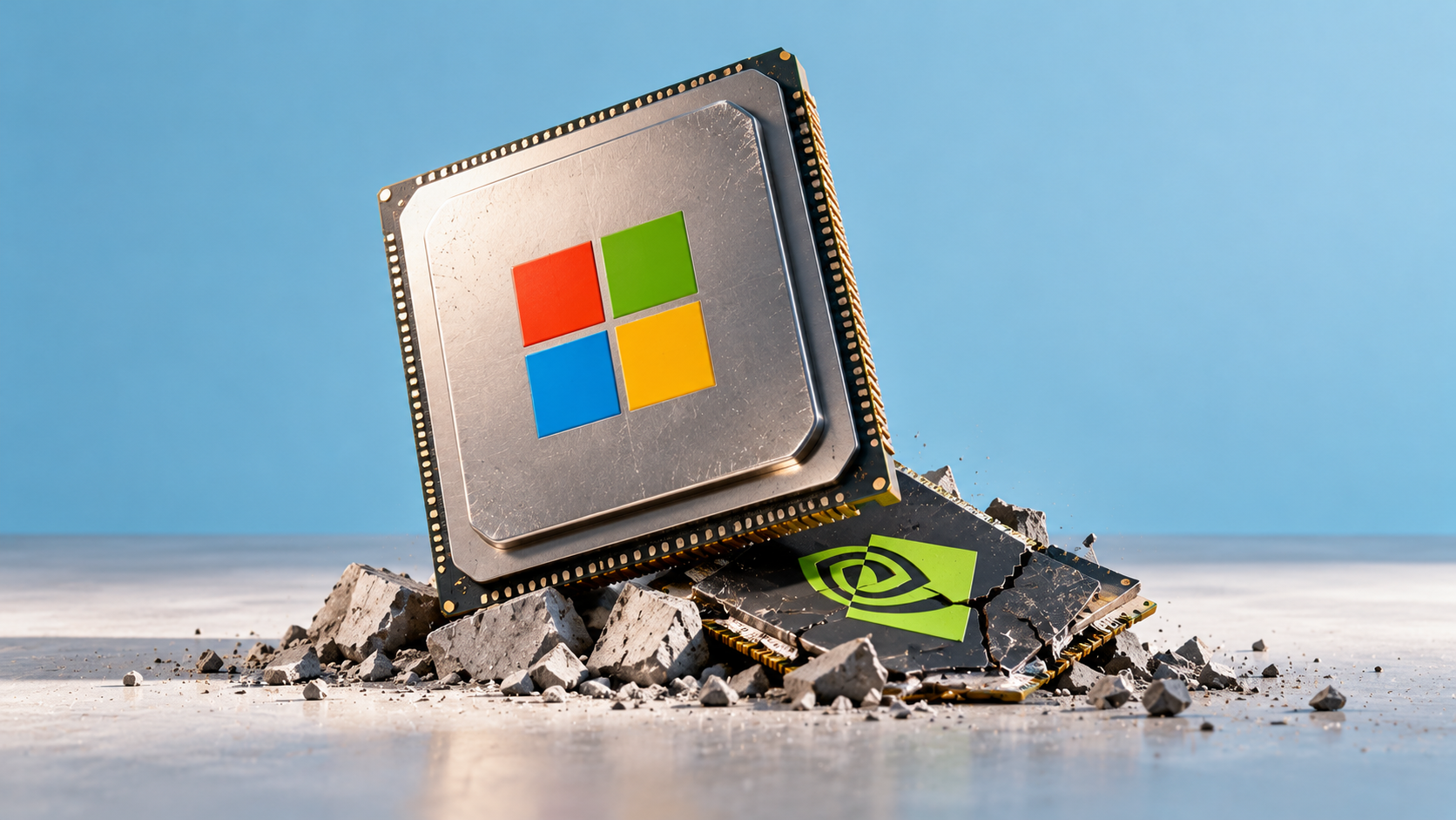 Symbolbild: Microsoft-Chip sitzt auf einem NVIDIA-Prozessor.