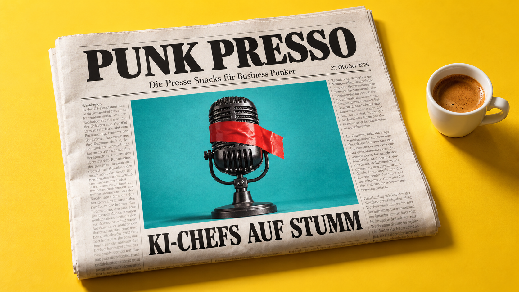 Punk Presso Zeitung heute mit stummem Mikrofon der KI-Chefs