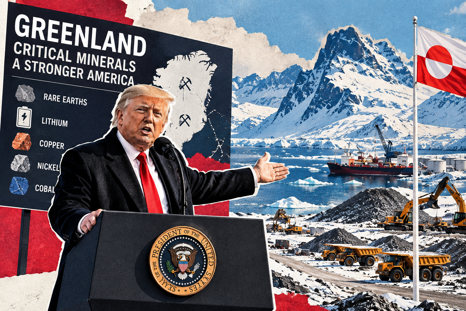 Trumps Grönland-Rede über kritische Rohstoffe (Symbolbild/Collage)